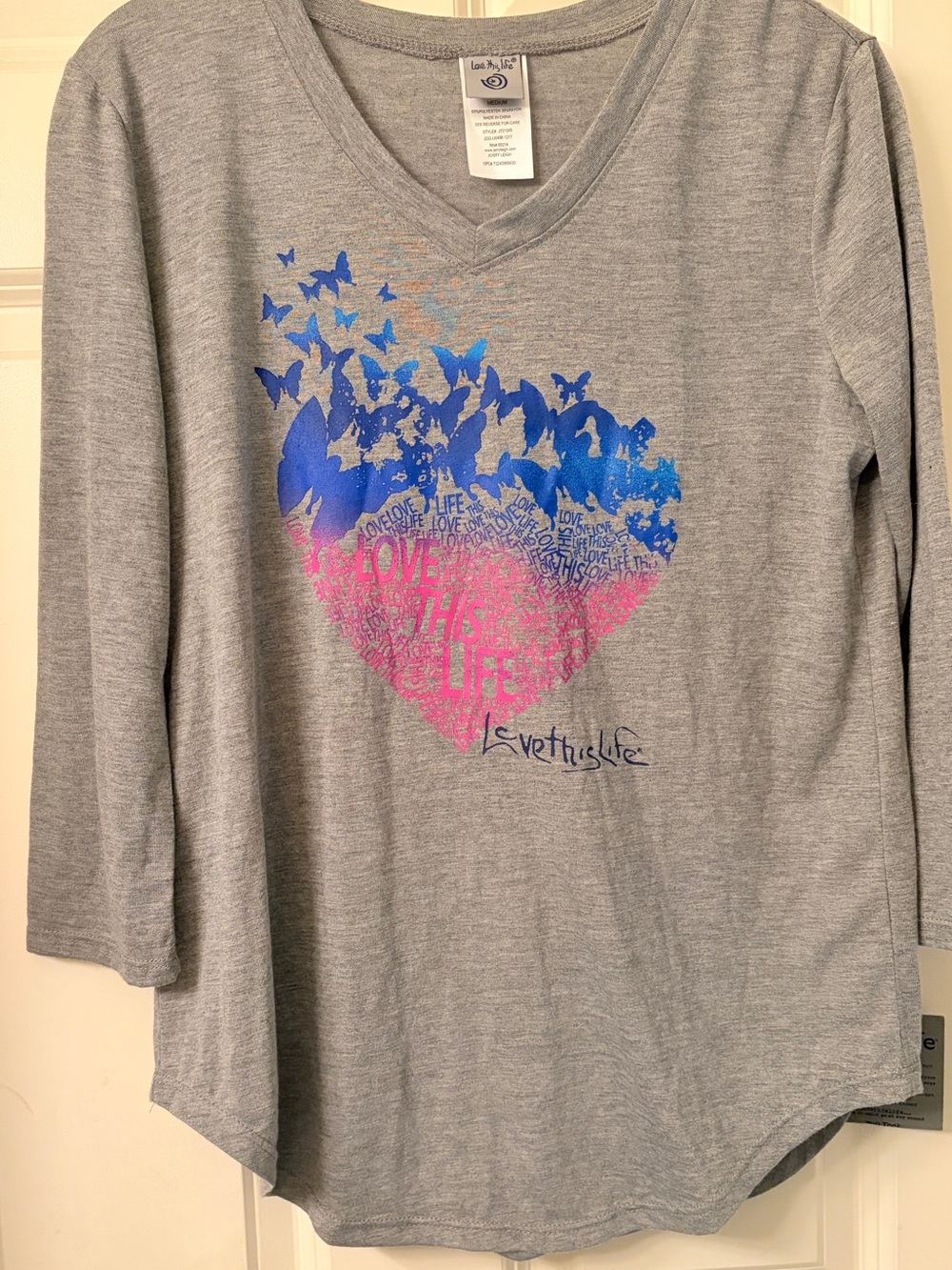 NWT “Love This Life” Long-Sleeve Tee with Manifesto on back
